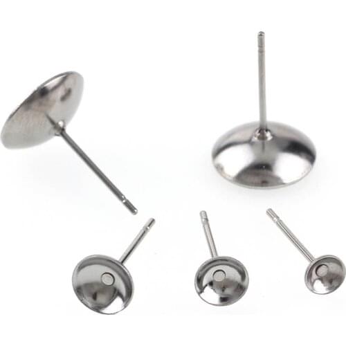 100pcs Stainless Steel Earring Base 4/5/6mm Cup Setting Fits Crystal Stud Earring for DIY Jewelry Making Ear Post Pin Findings