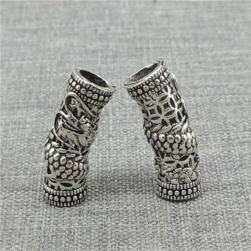 2 Pieces 925 Sterling Silver Dragon Curve Tube Beads for Bracelet