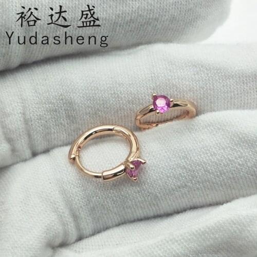 2021 Valentines Day Rose Gold Colours Pink Solitaire Huggie Earring (2 Claws Set Round Bright Cut Pink Glass)