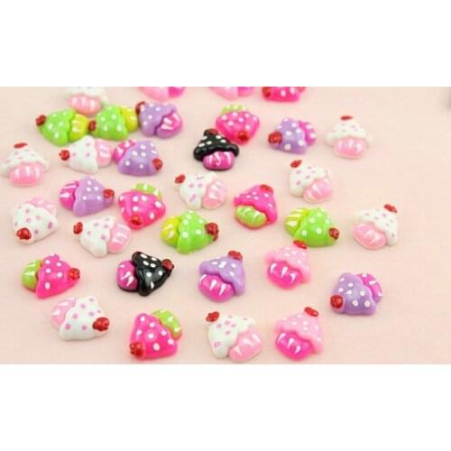 250pcs 20mm Cupcake cabochons cherry on top flat back embellishment resin cab mixed colors