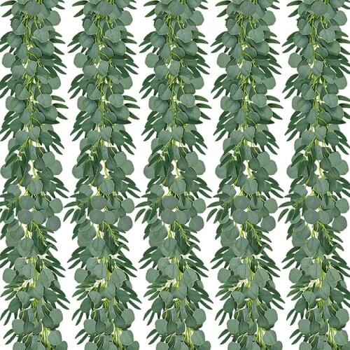 5-Pack 6.5 Feet Artificial Eucalyptus with Willow Garland Fake Vine Plant with Leaves Faux Silver Dollar Greenery