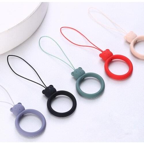 100Pcs Universal Bear Shape Silicone Finger Ring Lanyard Mobile Phone Straps Lanyards
