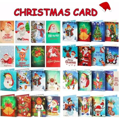5D DIY Diamond Painting Christmas Cards New Arrival Diamond Embroidery Mosaic Art Kits Santa Claus Greeting Postcards Handmade
