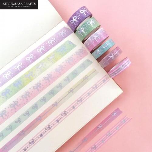 6pcs/set Foil Washi Tape Light Color Bow Style Decoration Material Masking Tape School Suppliers Stationery By Kevin&sasa Crafts