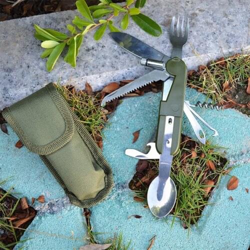 9 In1 Folding Fork Spoon Outdoor Tableware Stainless Steel Multi-Function Corkscrew Camping Hiking Travel Picnic Accessories