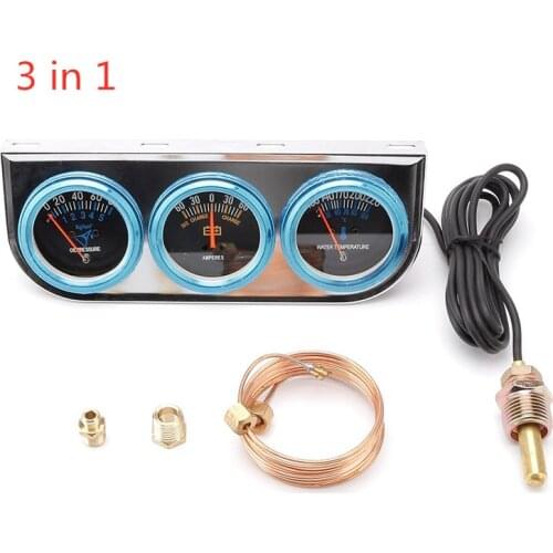 Car Gauges Universal 2" 52MM 3 In 1 AMP meter+oil pressure +water temp triple 3 gauge set gauge Kit/Car Meter