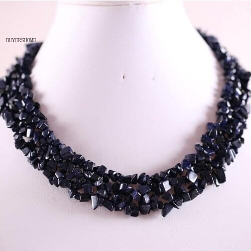 Free Shipping Jewelry 4X8MM Chip Beads Nylon Line Weave Natural Stone Blue Sandstone Necklace 18" 1Pcs E057
