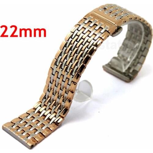 Rose gold Color 22mm Stainless Steel Band Watch Wrist Strap Bracelet Deployment Buckle With Push Button GD013322