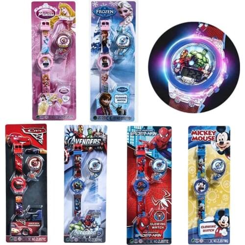 Disney Childs Luminous Cartoon Watch Girl Boy Cute Toy Electronic Watch Anime Figure Princess Frozen Marvel Cars Spiderman