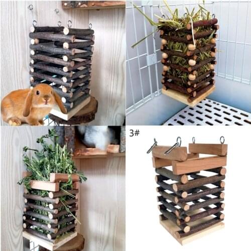 Wooden Hay Manger Rabbit Feeder Bite Resistant Chew Toy Small Pet Hamster Chinchilla Grass Frame Hanging Hay Rack Reduce Waste