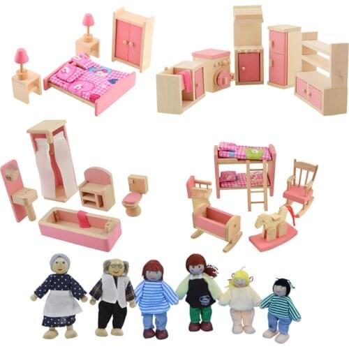 Hot Sale Wooden Dollhouse Furniture Miniature Toy For Dolls Kids Children house Play Toy Mini Furniture Sets Doll Toys Gifts