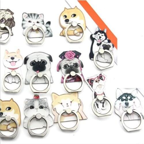 Bulldog Husky Animal Cat Mobile Phone Stand Holder Finger Ring Smartphone Cute Cat Holder Stand For Xiaomi Huawei All Phone