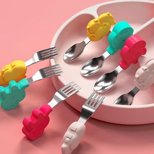 Baby Gadgets Tableware Set Children Utensil Stainless Steel Toddler Dinnerware Cutlery Cartoon Infant Food Feeding Spoon Fork