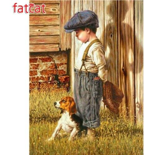 FATCAT Boy loves dog 5d diy diamond painting kits full square round drill diamond embroidery sale wall decoration AE2997
