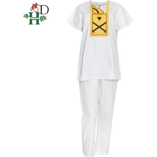 H&D South African Lady Pants Suit Plus Size Women Clothes Short Sleeve White T Shirt Traditional Vetement Robe Africaine Dashiki