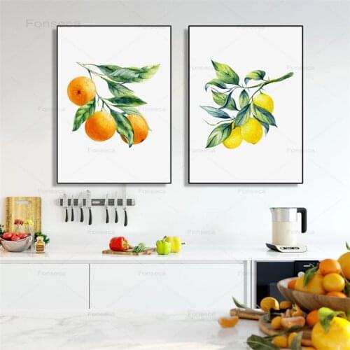 Lemon Orange Green Leaf Canvas Painting Kitchen Decoration Fresh Fruit Wall Art Pictures Modern Home Decoration Nordic Poster