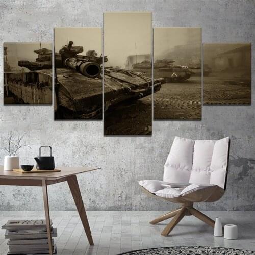 5 Panel Tank War Canvas Printed Painting For Living Room Wall Decor HD Picture Artworks Poster5