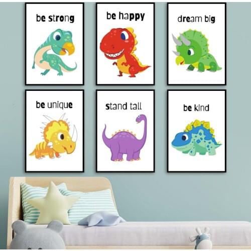 Kawaii Dinosaur Triceratops Stegosaurus Baby Wall Art Canvas Painting Nordic Posters And Prints Wall Pictures Kids Room Decor