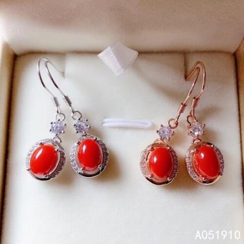 KJJEAXCMY boutique jewelry 925 sterling silver inlaid Natural Red Coral exquisite Womens earrings support detection exquisite