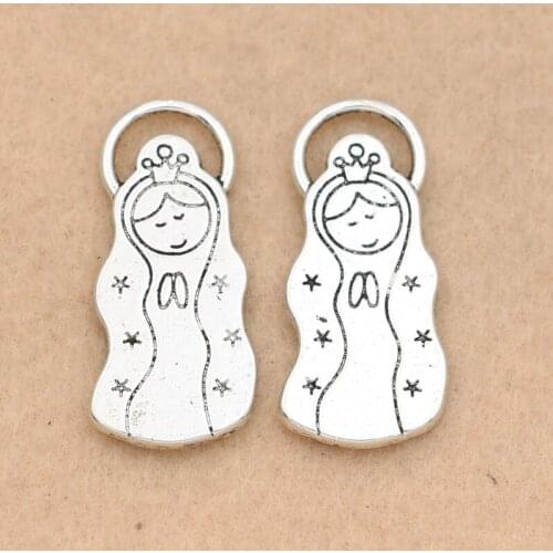 KJjewel Antique Silver Plated Russian Girl Charms Pendants for Jewelry Making Bracelet Accessories Diy Findings 32x14mm
