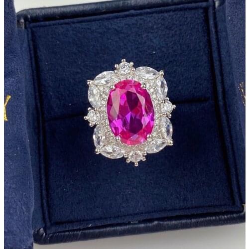 Rings 2020 Trend Luxury 925 Sterling Silver Oval Vivid Red Luxurious Flower Shape For Women Engagement Fine Jewelry