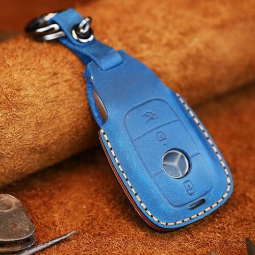 Handmade Well-made Car Key Case Suitable for Mercedes-Benz Retro Crazy Horse Leather Keychain Leather Case