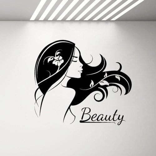 Beautiful Girl Lady Silhouette Wall Decal Bedroom Hair Beauty Salon Logo Vinyl Stickers Mural Room Decoration Decals G330