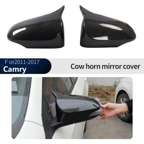 2Pcs Car Ox Horn Rearview Door Mirror Cover Trim Style Black ABS Carbon Fiber for Toyota Camry 8th 2011-2017