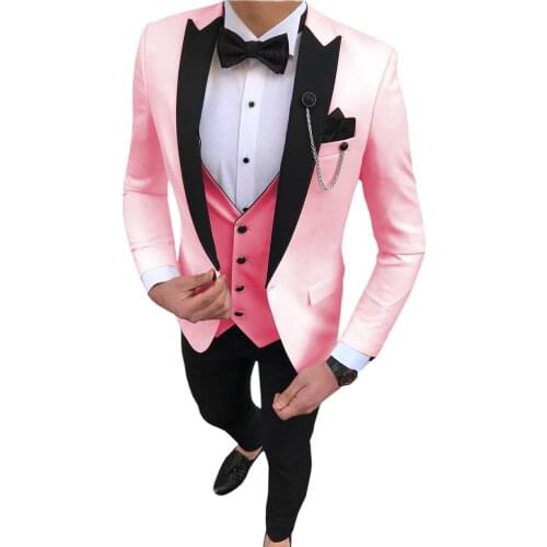 PinK Men Suits Prom Tuxedo Slim Fit Groom Wedding Suits For Men Custom Made Best Man Blazer Terno Masuclino 3 Pieces Costume