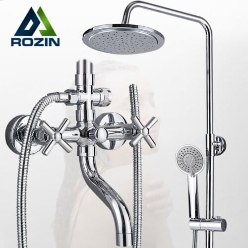 Rozin Chrome Shower Faucet Set Bathroom Rainfall Shower Mixers Faucets Swivel Spout Bath Shower Crane Hot Cold Mixer Tap