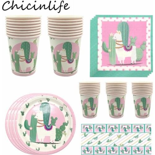 Chicinlife Llama Disposable Tableware Sets Alpaca Paper Cup Plates Napkin Tablecloth Baby Shower Wedding Birthday Party Supplies