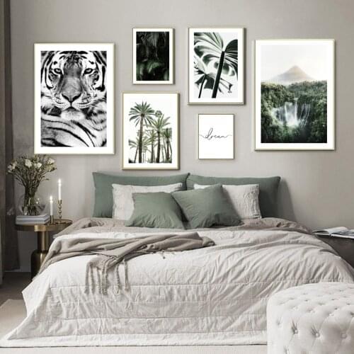 Wall Art Canvas Painting Tiger Leopard Forest Waterfall Palm Tree Nordic Posters And Prints Wall Pictures For Living Room Decor
