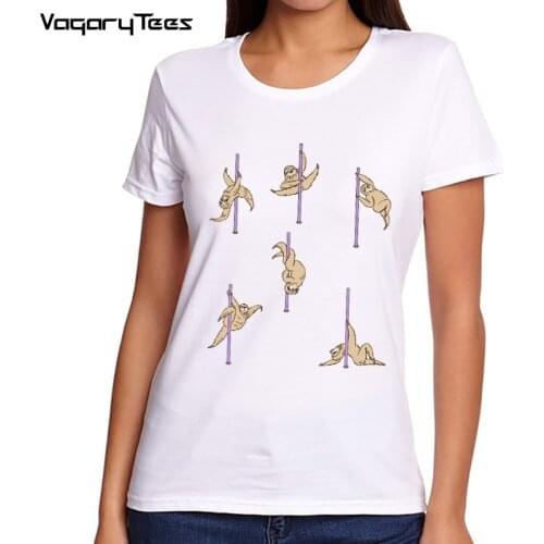 Newest Funny Sloths Dance T Shirt Womens animal Pole Dancing Printed T-Shirt High Quality Hipster Short Sleeve Tee Top