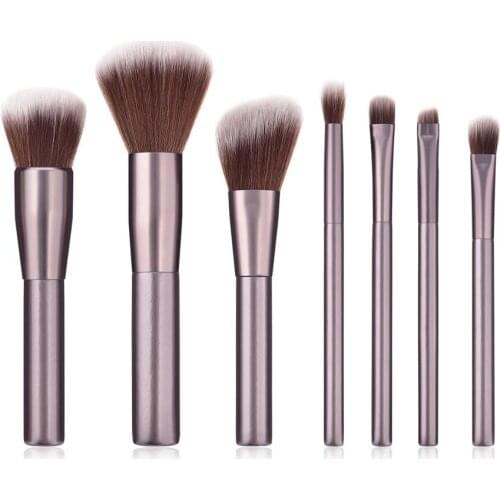 Newdate New Arrival champine color wooden handle 7pcs makeup brushes set