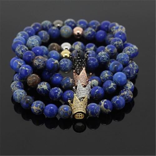 New Anil Arjandas bracelet charm men women micro inlay zircon crown bracelet natural 8mm regalite round stone beads bracelet