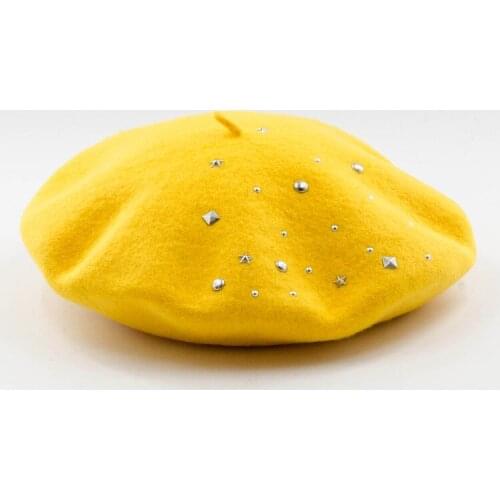 Autumn and winter rivets wool beret ladies painter hat rivet cap