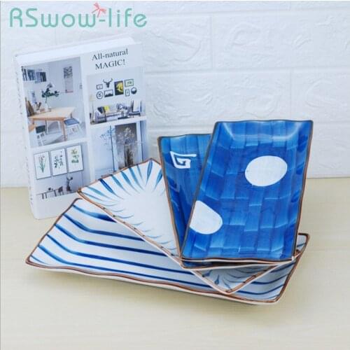 Japanese-style Hand-painted Rectangular Ceramic Dish Home Creative Sushi Dish Snack Plate Fish Plate For Kitchen Supplies