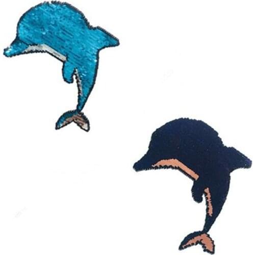 ShinEquin Diy 27cm dolphin flip the double sided Patches for clothing Reversible change color sequins Patch T-shirt Girl Sticker