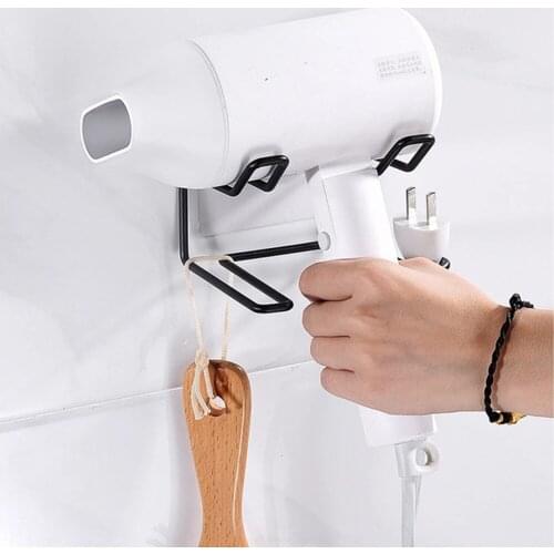 Hair Dryer Storage Rack Bathroom Wall-Mounted Holder Free Punching Installation Adhesive Organizer Stainless Steel Wholesale