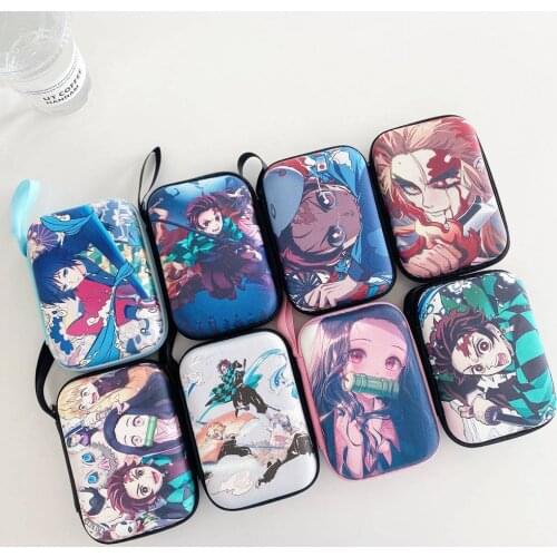 Demon Slayer Square Heaphone Charging Cable Carry Storage Bag Case Makeup Waterproof Portable Pouch Travel Gadget Organizer Bag