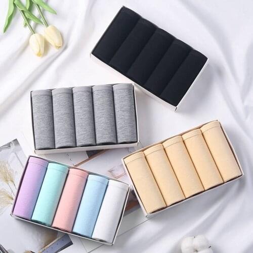5pcs/Lot Women Panties Pure Cotton Underwear Solid Color Briefs Breathable Solid Candy Color Women Girl Seamless Underpant