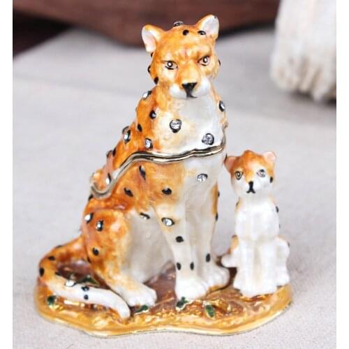 Gorgeous Jaguar Leopard Jewelled Trinket Box Jewelry Box with Inlaid Crystal, Pill Box Figurine