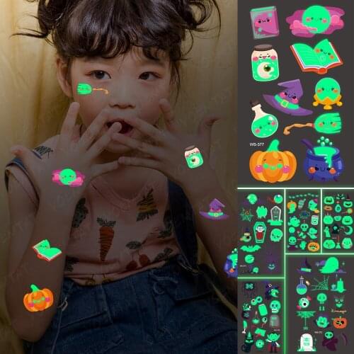 Waterproof Temporary Tattoo Sticker Pumpkin Lantern Moon Cute Color Child Tatto Skull Demon Halloween Horror Arm Tatoo Body Art