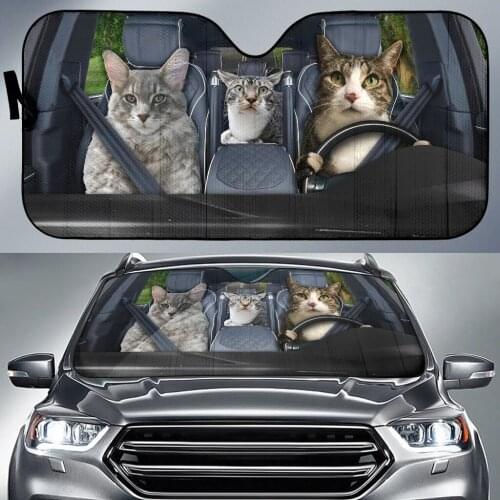 Funny Cat Driver Pattern UV Protect Foldable Windshield Sun Shade for Auto Interior Accessories Sunshade Fashion Car Decoration