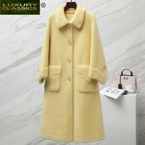 Women Fashion Winter Jacket Real Fur Coat Female 2021 Korean Vintage Long Wool Jackets Ladies Cashmere Outerwear 19C5111