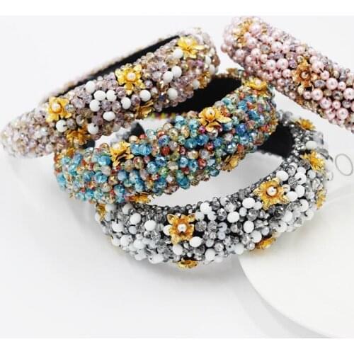Fashion baroque crystal beaded hairbands hair accessories court style luxury flower pearl women performance prom hair hoop