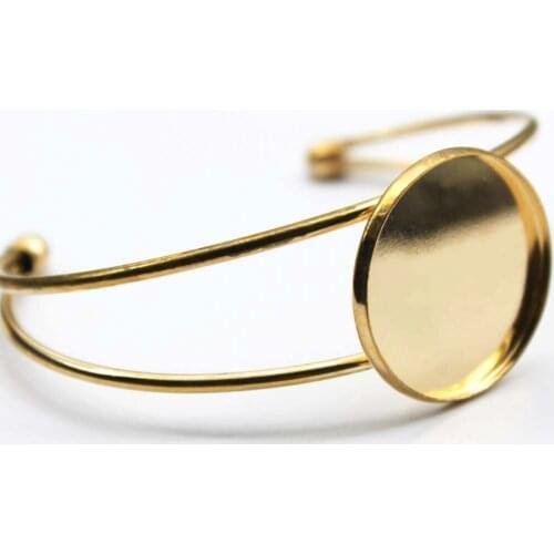 1pcs 25mm 30mm KC gold Plated Bangles Bracelet Blank Round Glass Cabochon Tray Supplies for Jewelry Components B-004