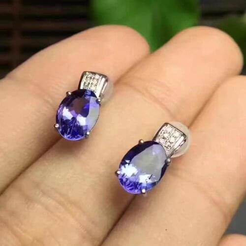 100% Natural Real Tanzanite Earring 925 sterling silver Fine jewelry Natural and Real Tanzanite Earring