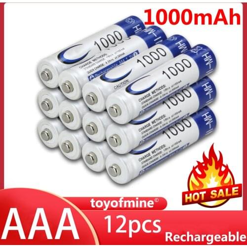 12pcs 1.2v NIMH AAA 3A 1000mah AAA Battery Rechargeable Battery ni-mh batteries battery rechargeable