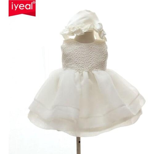 IYEAL Baby Girls Elegant Communion Dresses NEW Child Sleeveless Princess White Party Wedding dress Christening Gown